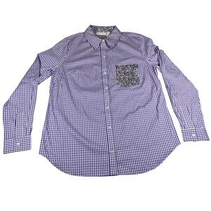 Susan Graver Purple Gingham Button Up Shirt Womens Size 6 Heart Pocket NWOT